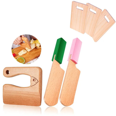 Montessori Educational Cooking Utensils Tools Wood Knife Toy Toddler Kids Safe Play Kitchen Knives Set for Real Cooking