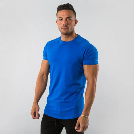 Men's Gym O-Neck Sport T-Shirt 95% Cotton 5% Elastan Plain Fitness Sportswear with Custom Logo Print Customizable Logo Print