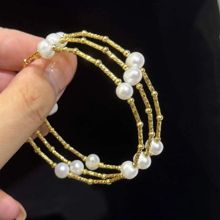 Popular Three Lives Three Generations Starry Sky 6-7mm AAAA Grade Gold Plated Natural Freshwater Potato Pearl Egg Bracelet
