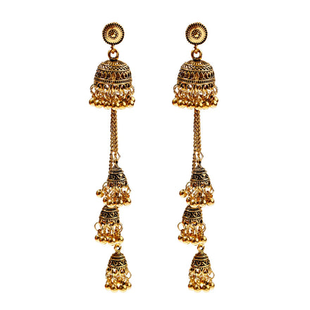 Retro Bollywood Women Indian Ethnic Gold Silver Color Bell Long Tassel Drop Earrings Alloy Judaism Children's Environmental