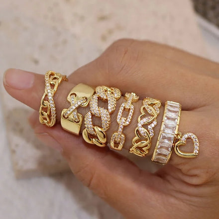 RM1529 18K Gold Plated Brass Wedding Band Rings Adjustable CZ Cubic Zirconia Diamond Stackable Eternity Earrings Luxury Jewelry
