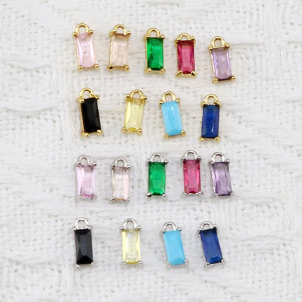 Mini CZ8605 Small Little Silver 18k Gold Plated CZ Baguette Cubic Zirconia Birthstone Charms for Earring Necklace Jewelry Making