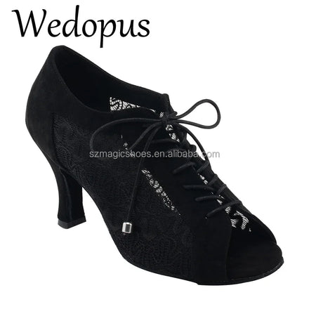 Customized Wedopus Ankle Black Boot Dance Shoes with Lace