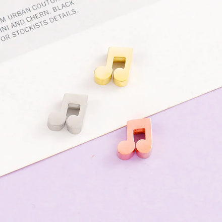 Wholesale Music Note Design Stainless Steel Charm Beads Silver / Gold / Rose Gold Blank Bead Charms for Jewelry Bracelet Making