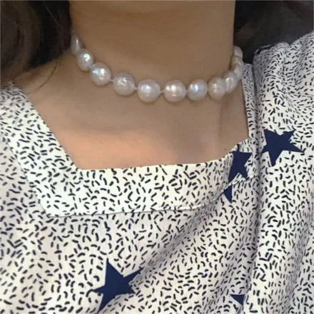 Aimgal Fine Jewelry 11-12mm Edison Mabe Pearl Trendy Choker Necklace S925 Silver Plated 18k Gold Unisex Wedding/Anniversary
