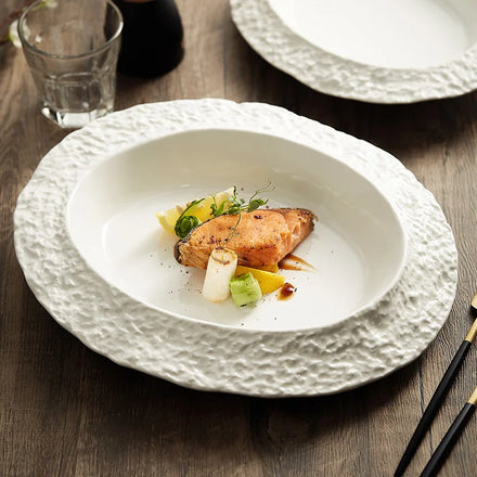 White Ceramic Deep Fish Plate Oval Cold Dishes Dinner Steak Soup Salad Sweet Dessert Serving Trays Restaurant Dinnerware Sets
