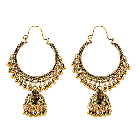 Vintage Indian Jhumka Hoop Earrings Gold Plated Chandbali Statement Earrings Ethnic Boho Dangle Earrings for Women Wedding Party