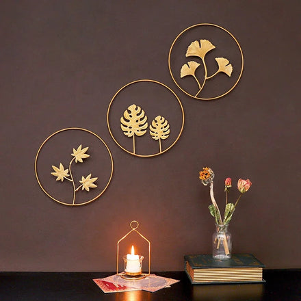 Nordic Iron Wall Sculptures Metal Gold Leaves Iron Wrought Wall Hanging Ginkgo Flowers Luxury Wall Art Decor for Living Room