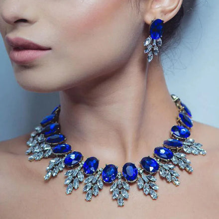 European and American New Accessories Fashion Handmade Exaggerated Colorful Crystal Necklace Earring Set