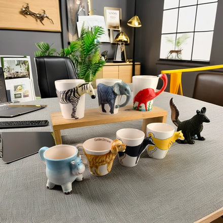 3D Cartoon Dog Cat Animal Mugs Customized Logo Ceramic Puppy Water Cups Customized Color Hand Grip Cute Coffee Tea Mugs Business