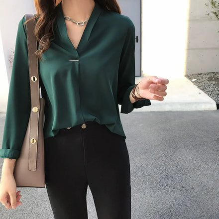 Womens Tops Spring Korean Blouses Casual Long Sleeve Ladies Shirts Green Blouses Shirt Ladies Tops
