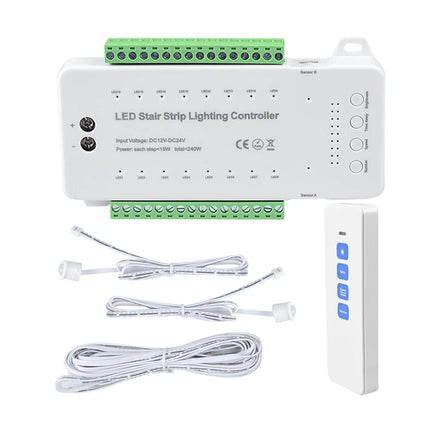 240W 16 Way Netflix Stairs Step Light Controller LED Strip Smart Sensor Dimmer DC 12V 24V Remote Control Multi-Mode CE ROHS