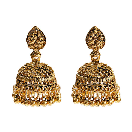 Retro Ethnic Indian Gold Plated Alloy Jhumka Earring Small Bells Beads Tassel Dangle Earrings for Women Bohemia Party Gift