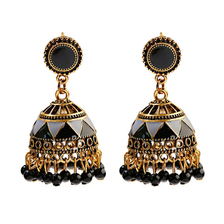 Ethnic Retro Geometric Bohemian Zinc Alloy Gold Plated Fan-shaped Indian Earrings Women Flower Bell Tassel Dangling Design for