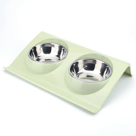Double Dog Food Bowls Stainless Steel Dog Food Water Bowl With Non-Spill Plastic Stand for Cat