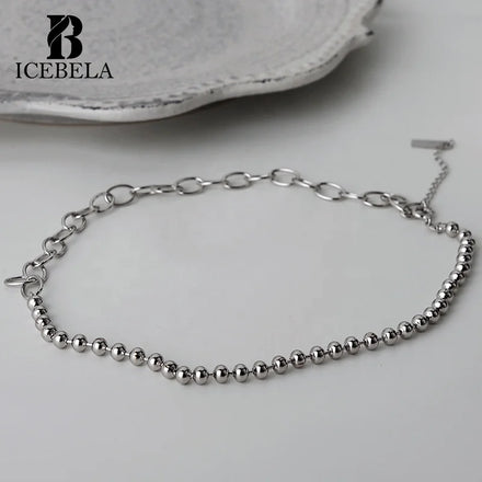 ICEBELA Jewelry Handmade 925 Sterling Silver Heavy Industry Short Neckchain Women's Ball Choker Necklace