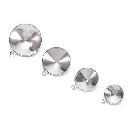 100 Pcs/Bag Stainless Steel Blank Bezel Pendant Tray With Double Connector Pointed Cup Pendant for Necklace Jewelry Making