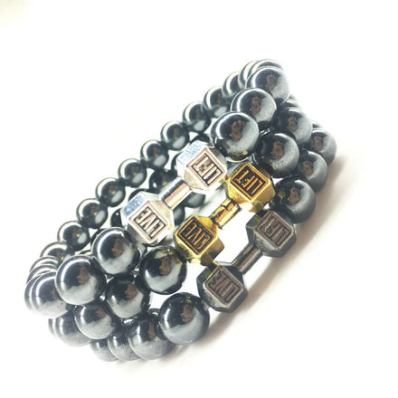 Simple Elastic Magnetic Black Beads Natural Stone Dumbbell Bracelet Stretch Beaded Bracelets for Men and Women