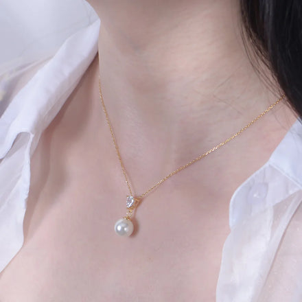 925 Silver Pearl Necklace Single Round Pearl Heart Shaped Zircon Gold Plated Necklaces for Women Fine Jewelry Necklaces