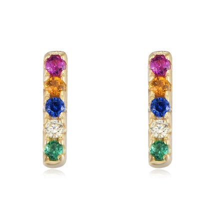 925 Sterling Silver Earrings a bar Colored Colorful Zircon Gold Plated Stud Earrings for Women Fine Jewelry Earrings