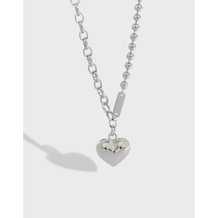 Fashion Sterling Silver 925 Heart Tennis Shape Necklace Love Heart Pendant Necklace Bead Heart Necklace for Women