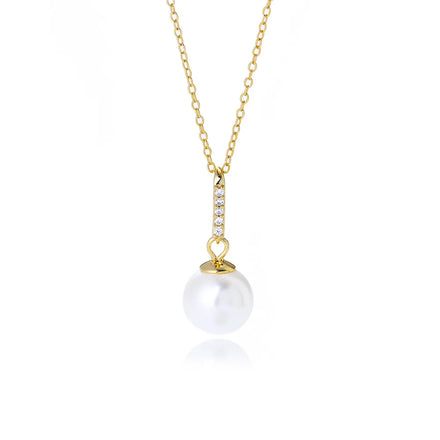 925 Sterling Silver Round Pearl Pendant Zircon Necklace Gold Plated Necklaces for Women Fine Jewelry Necklaces