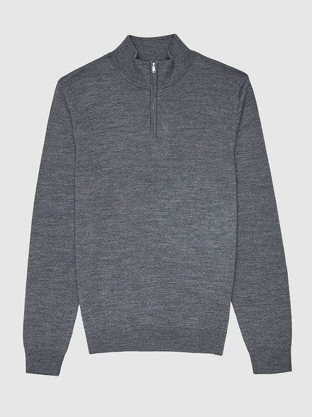 2023 WJH Custom Casual Style Long Sleeve Funnel Neck Merino Knit Anti-Shrink Winter Pullover Sweater for Men Front Logo