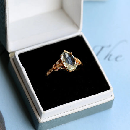 Aimgal Vintage Natural Rutilated Quartz Ring 10K Gold-Plated S925 Silver Prong Setting Womens Anniversary Fine Jewelry