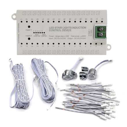 Lebeisenf 32 CH LED Stair Strip Dimmable Stepped Controller Dupont Port DC 12-24V 400W PIR Motion Sensor ON/OFF Single Color