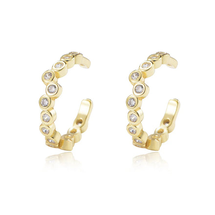 Fashion Jewelry Earrings 925 Sterling Silver Ear Clips Jewelry Earrings Full Round Zircon Gold Plated Ear Clip for Women