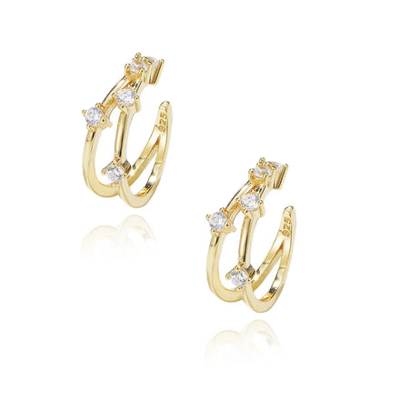 Fashion Clip-on Earrings 925 Sterling Silver Earring Double Layer Two Lines Zircon Gold Plated Ear Clip Earing for Women