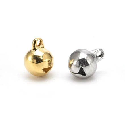 Bag of 10 Small Stainless Steel Christmas Bells Pendant Gold Plated Ball Bells Charm for Necklace & Bracelet Jewelry Making