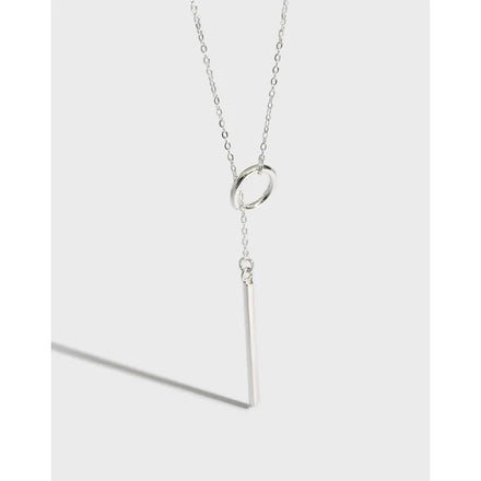 925 Sterling Silver Geometric Chain Necklace Interlocking Circle Statement Necklace Long Cuboid Necklaces for Women