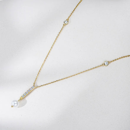 Fashion Jewelry Necklaces 925 Silver Pearl Necklace Single Pearl a bar Zircon Double Cz Gold Plated Necklaces for Women