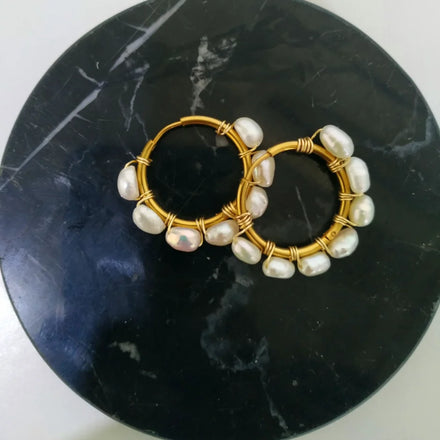 Handmade Freshwater Pearl Huggie Hoops Tarnish Free Minimalist Pearl Earrings Timeless Everyday Jewelry Gift