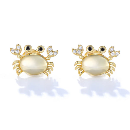 925 Sterling Silver Earrings Marine Animal Crab Zircon Gold Plated Stud Earrings for Women Fine Jewelry Earrings