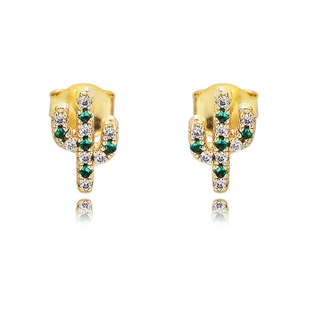 925 Sterling Silver Earrings Plant Cactus Colored Zircon Gold Plated Stud Earrings for Women Fine Jewelry Earrings