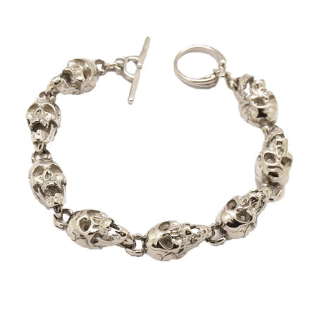 Punk Stainless Steel Skull Skeleton Linked Chain Bracelet Cool Tibetan Skull Beads Bracelet for Men and Women Skull Jewelry Gift