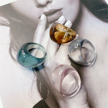 Japanese Korean Fashion Creative Couple Acrylic Ring Vintage Geometric Transparent Resin Ring for Women