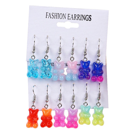 Cute Resin Ornaments Gradient Jelly Color Bright Powder Candy Bear Drop Earrings Set Japan Popular South Korea Punk Acrylic