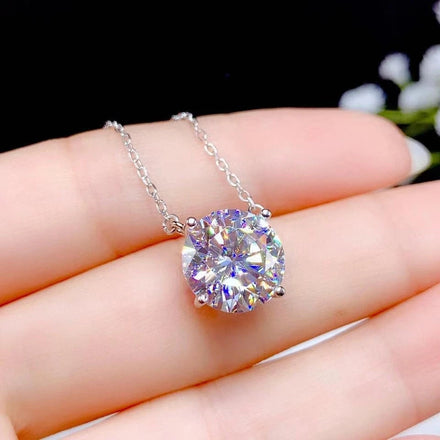 Silver 925 Original 5 Carat Round Brilliant Cut Diamond Test Past D Color Moissanite 4 Claws Pendant Necklace Women Fine Jewelry