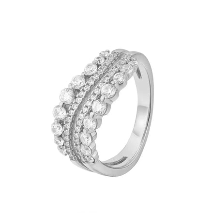 4 Row White Zircon Silver 925 Sterling Gold Plated Classic Eternity Band Pave Setting Birthstone Wedding Ring for Women