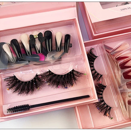 Colored False Eyelashes Set With Nails Fluffy Handmade Dramatic Decorative Christmas Faux Mink Eye Lashes