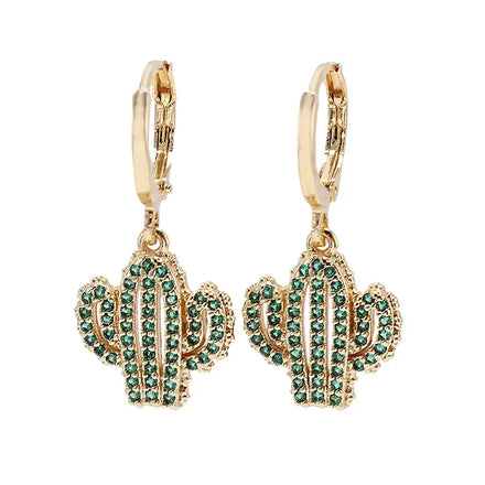 Fashion 18K Gold Plated Cactus Drop Earrings Brass Women Pendant AAA Zircons Earrings Jewelry
