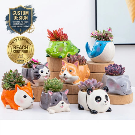 Home Garden Bonsai Cute Mini Small Cartoon Animal Set Succulent Planter Ceramic Flower Pot Plant Pots Indoor Decoration