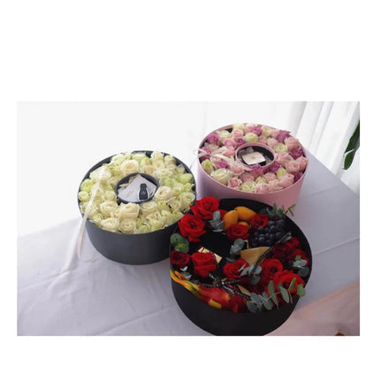 Recyclable Pink Black Heart-Shape Flower Box PVC Cardboard with Transparent Lid Matt Lamination Embossed Printing Gift Packaging
