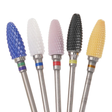 Felice Colorful Bullet Shape Cross Cut Ceramic Nail Drill Bits Set 3/32'' Easy Apply XF/F/M/C Sizes Manicure Tool Acrylic Gel