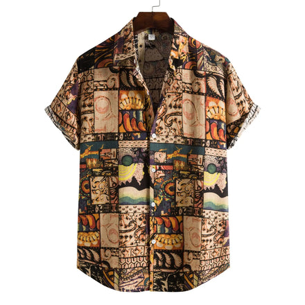 Camisas De Hombre Breathable Summer Men's Fashion Short Sleeve Shirt Polyester Cotton Casual Retro Color All Over Print Shirt