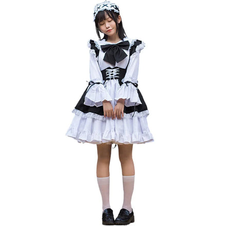 Women Men Maid Outfit Anime Long Dress Black and White Apron Dress Lolita Dresses Men Cafe Costume Cosplay Costume