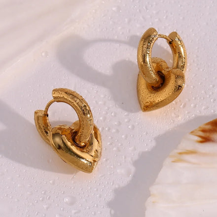 Chunky 18K Gold Plated Heart Hoop Earrings Non-Tarnish Stainless Steel for Wedding Party or Gift Women's Jewelry